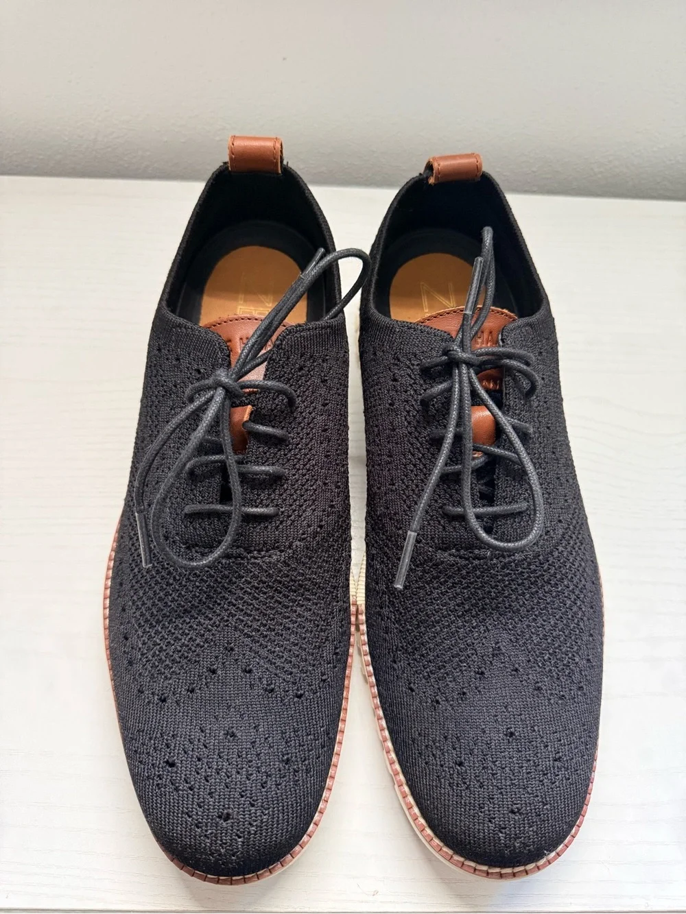Cole Haan ZEROGRAND Stitchlite Black Wingtip Oxford Knit Lace-Up Shoes